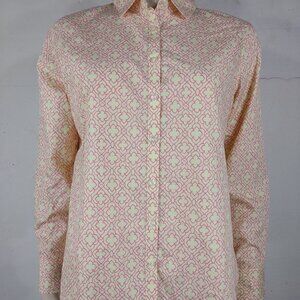 NWT Lands' End yellow pink geometric print long sleeve button front shirt 10P